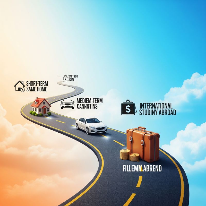 Đường đi uốn lượn với các biểu tượng mục tiêu tài chính
