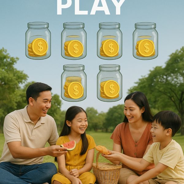 Gia đình Việt picnic vui vẻ cùng biểu tượng sáu lọ tài chính