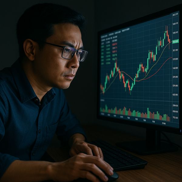 Cảnh nhà đầu tư Việt đặt lệnh stop loss trên màn hình giao dịch chứng khoán