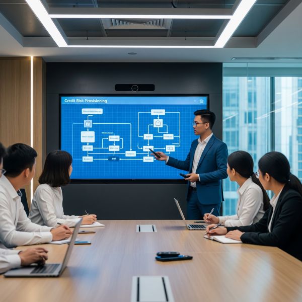 Nhân viên ngân hàng thuyết trình quy trình trích lập dự phòng rủi ro