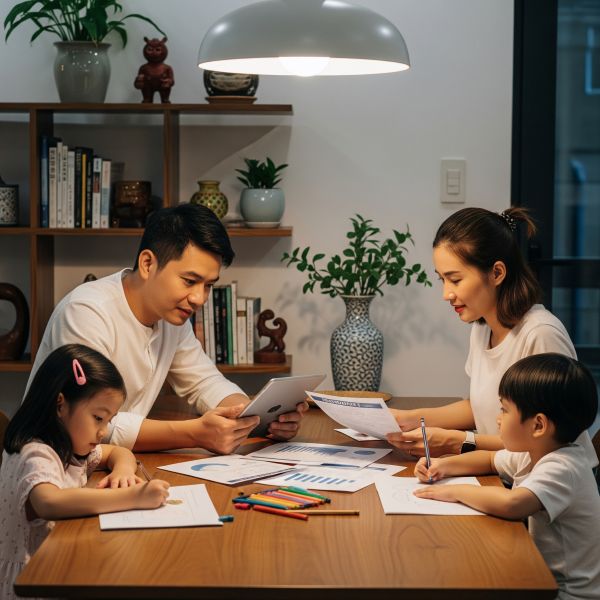 Gia đình trẻ Việt lập kế hoạch tài chính tại nhà vào buổi tối