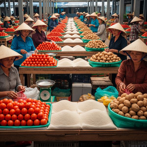 Hội chợ nông sản Việt Nam với nhiều người bán sản phẩm giống nhau