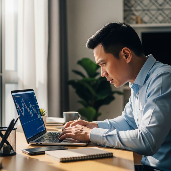 Nhà đầu tư Việt lo lắng theo dõi giá vàng giảm trên laptop