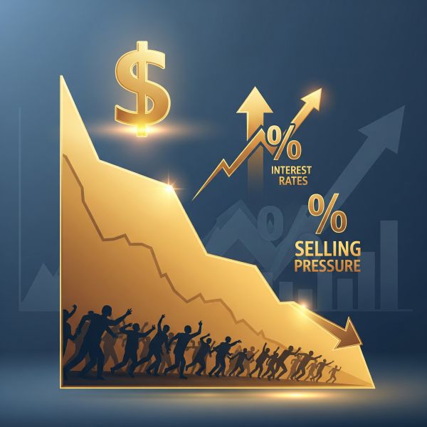 Biểu đồ giá vàng giảm do USD mạnh lên và lãi suất tăng