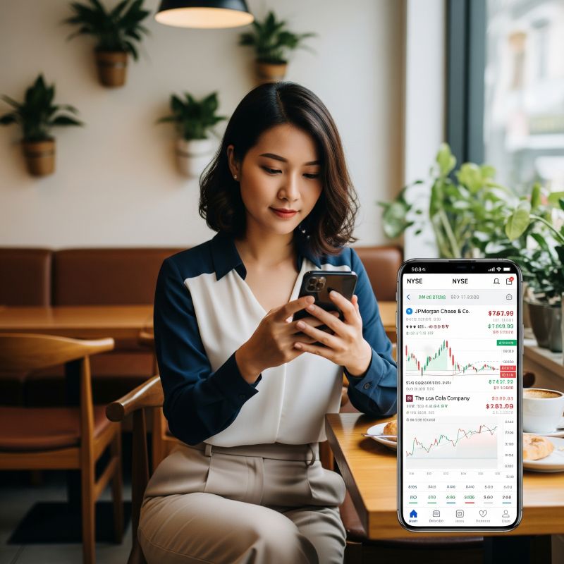 Giao diện cổ phiếu NYSE trên điện thoại người dùng Việt