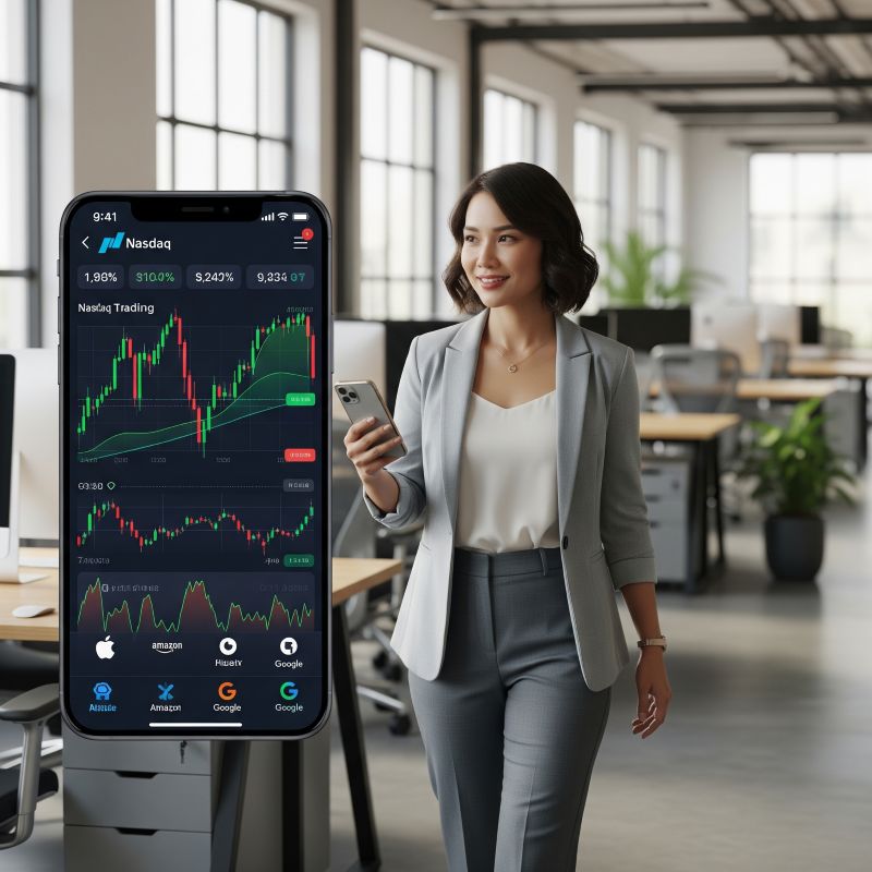 Giao diện giao dịch Nasdaq trên điện thoại người dùng Việt