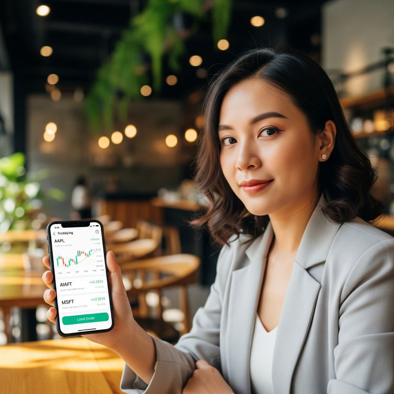 Giao diện đặt lệnh mua cổ phiếu Nasdaq trên điện thoại thông minh
