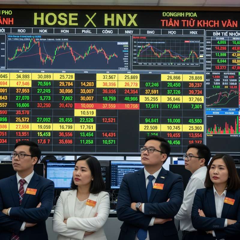 Bảng giá chứng khoán với nhiều mã cổ phiếu hiển thị màu vàng
