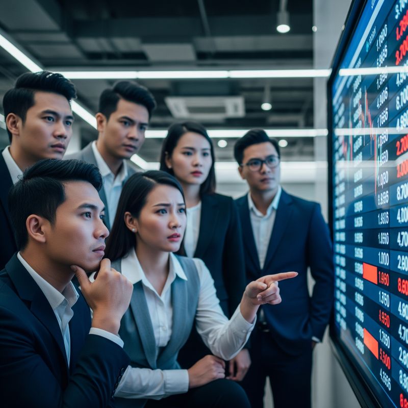 Nhóm nhà đầu tư Việt theo dõi thị trường chứng khoán giảm mạnh với nhiều mã đỏ