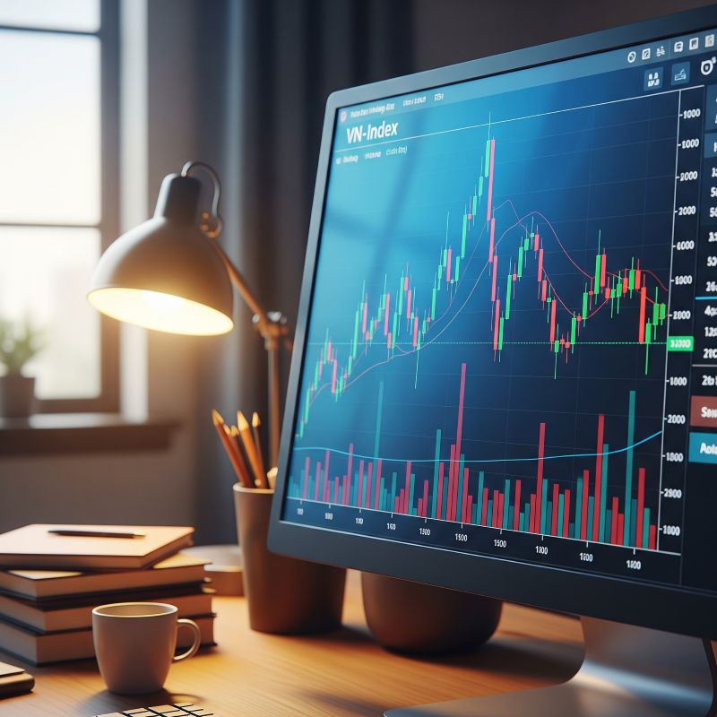 Biểu đồ biến động chỉ số VN-Index trên màn hình giao dịch