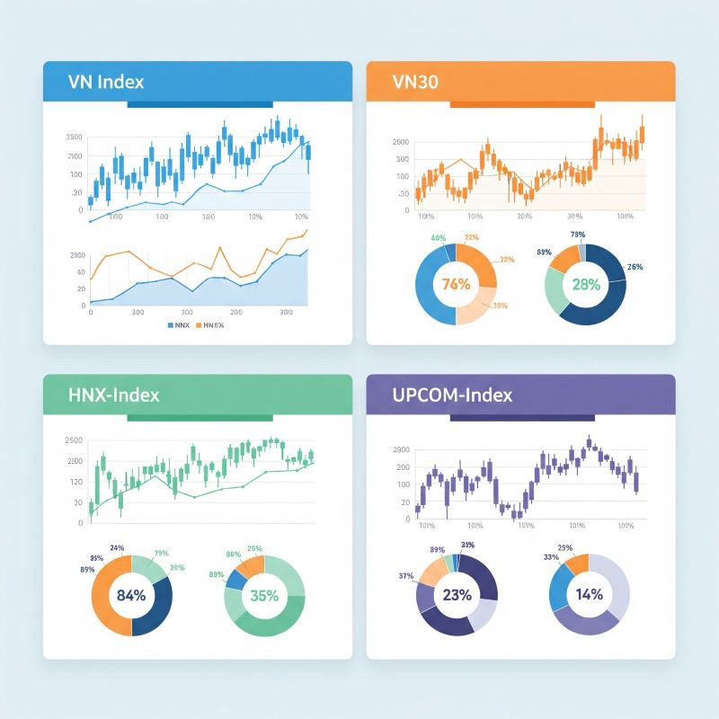 Biểu đồ phân biệt VN Index, VN30, HNX và UPCOM