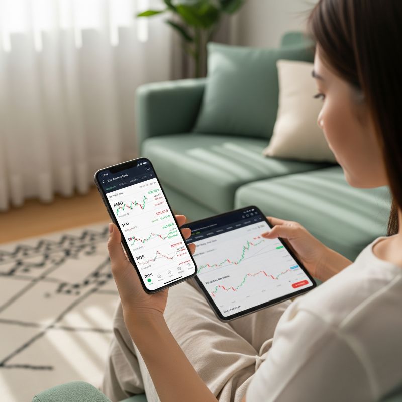 Nhà đầu tư cá nhân tìm kiếm cổ phiếu penny tiềm năng trên điện thoại