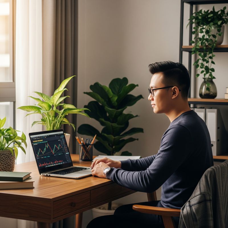 Nhà đầu tư cá nhân kiểm tra danh mục cổ phiếu tại nhà