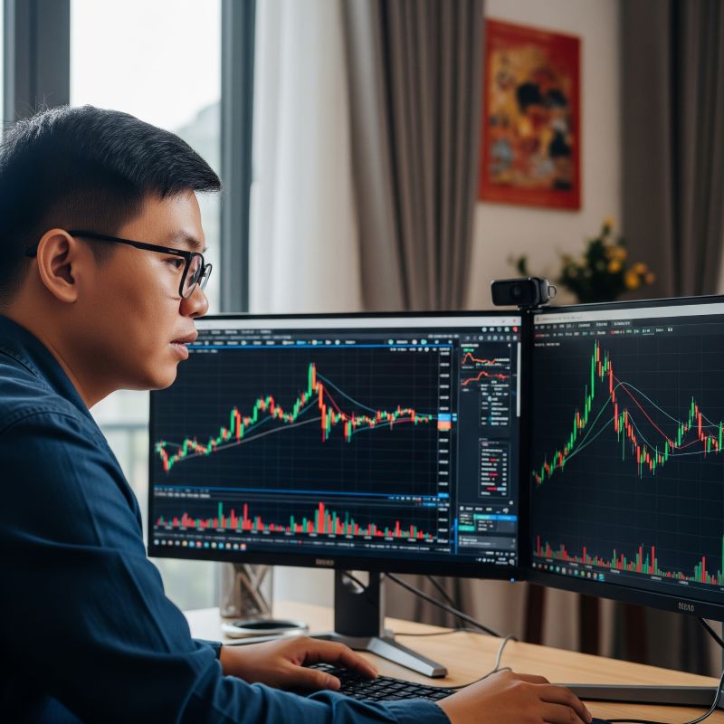 Nhà đầu tư Việt theo dõi giá cổ phiếu penny trên màn hình