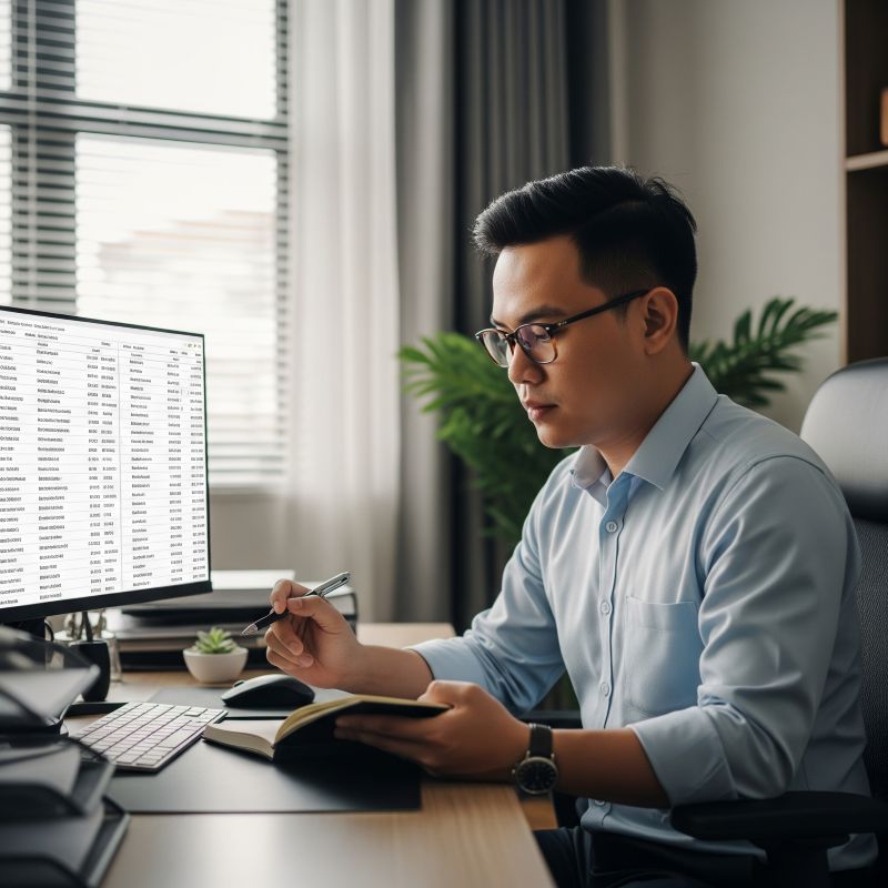 Nhà đầu tư Việt phân tích danh sách cổ phiếu theo ngành trên máy tính