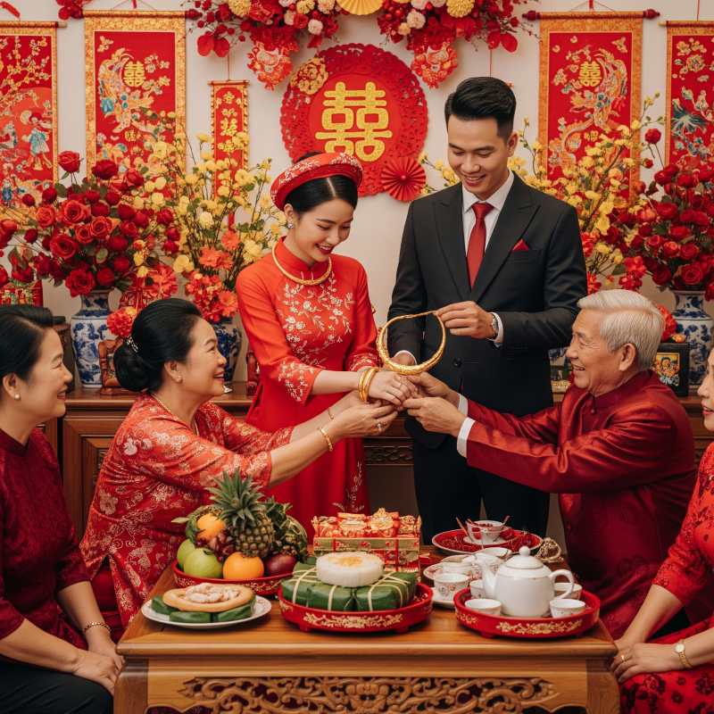 Lễ cưới truyền thống với vàng ta làm quà hồi môn