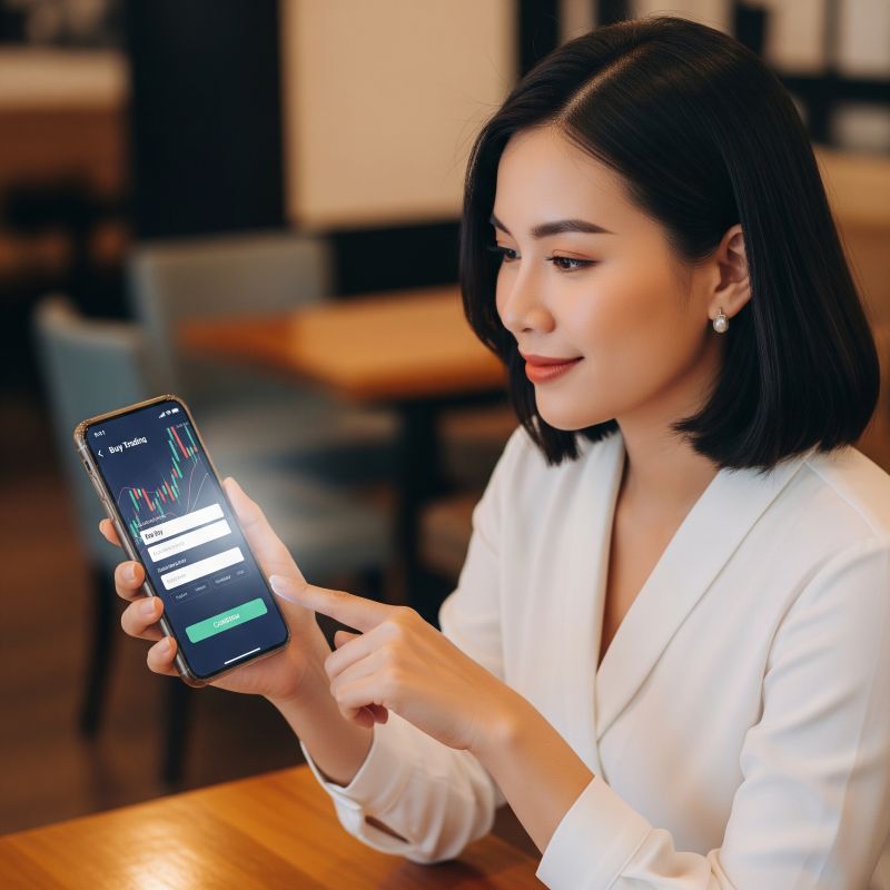 Nhà đầu tư Việt sử dụng app để đặt lệnh mua cổ phiếu trên điện thoại