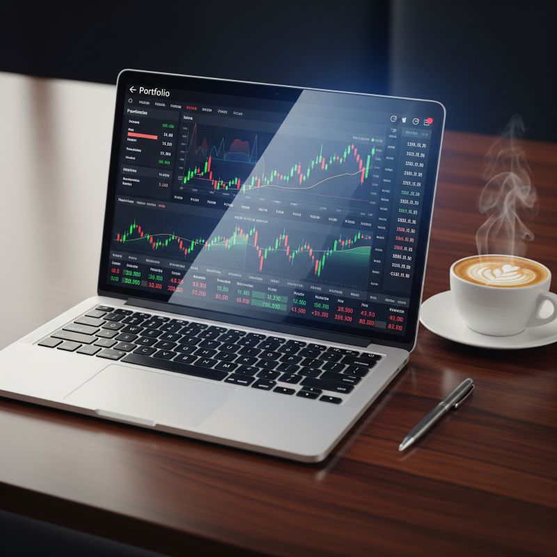 Màn hình laptop hiển thị giao diện ứng dụng giao dịch cổ phiếu trực tuyến