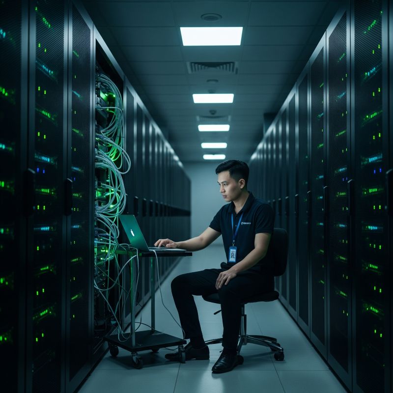 Kỹ sư công nghệ Việt Nam làm việc trong trung tâm dữ liệu hiện đại