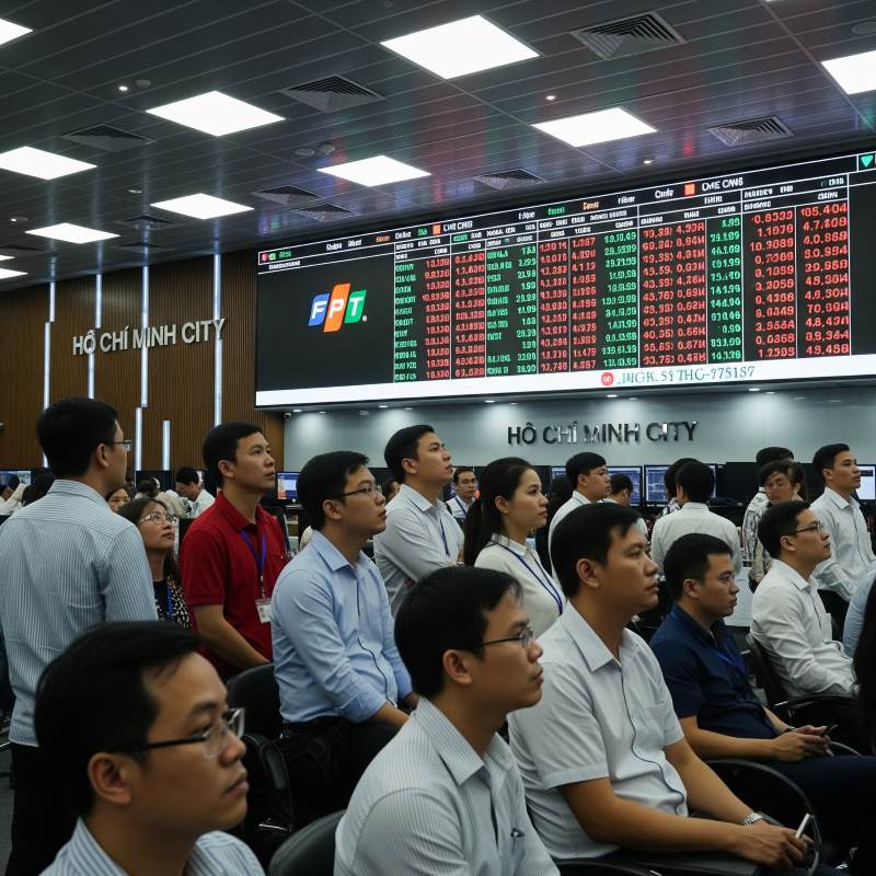 Nhà đầu tư Việt Nam theo dõi bảng điện tử cổ phiếu công nghệ tại HOSE