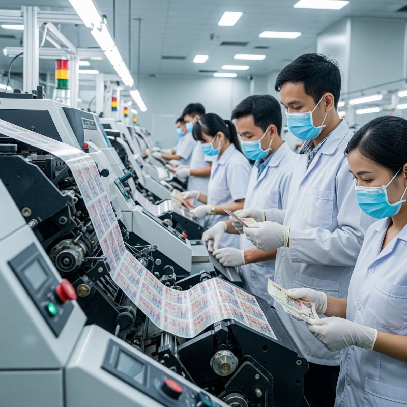 Nhà máy in tiền polymer hiện đại tại Việt Nam với kỹ thuật viên giám sát