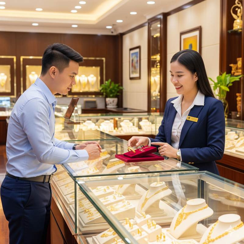 Khách hàng được tư vấn mua vàng tại tiệm vàng cao cấp ở TP.HCM