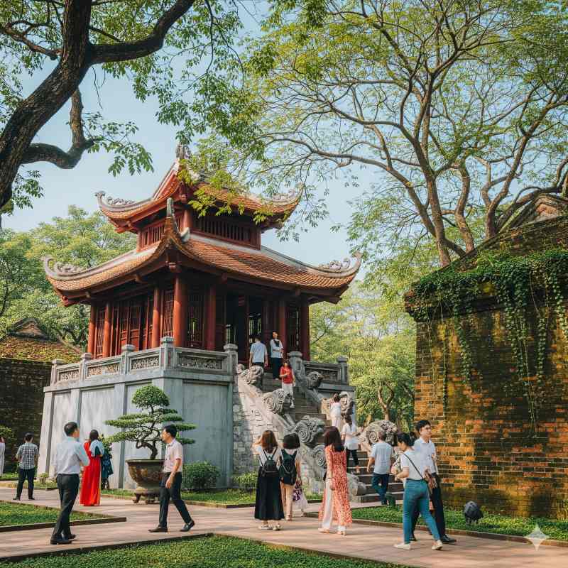 Du khách Việt tham quan Văn Miếu Quốc Tử Giám tại Hà Nội