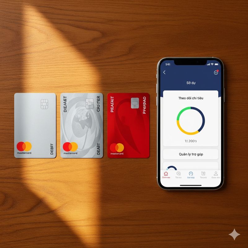 Ba loại thẻ Mastercard cùng ứng dụng ngân hàng quản lý chi tiêu