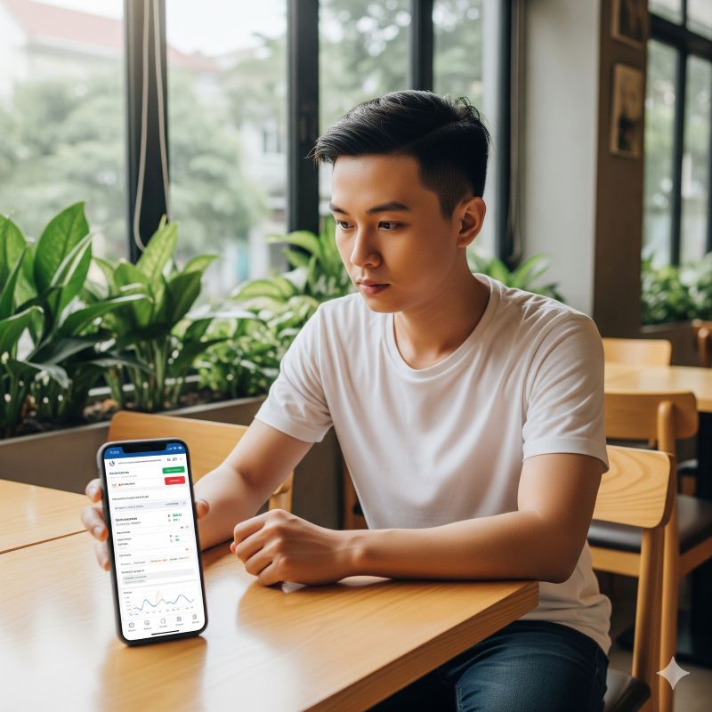 Người trẻ Việt tra cứu tín dụng CIC bằng điện thoại tại quán cà phê