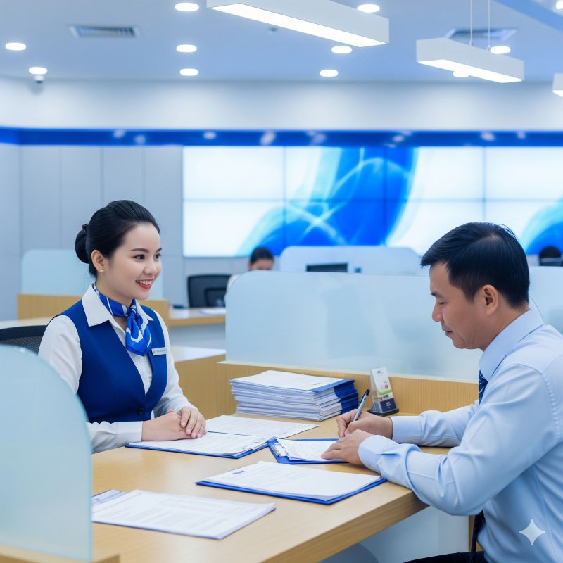 Khách hàng ký giấy chứng nhận mua trái phiếu tại ngân hàng Việt