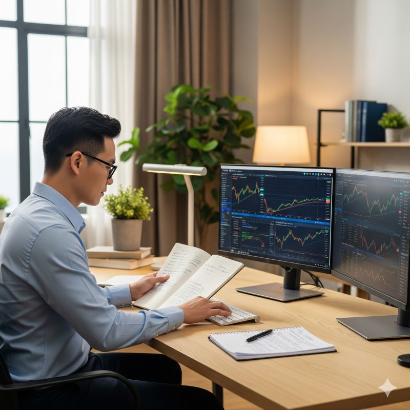 Nhà đầu tư Việt phân tích cổ phiếu quốc tế trên màn hình máy tính