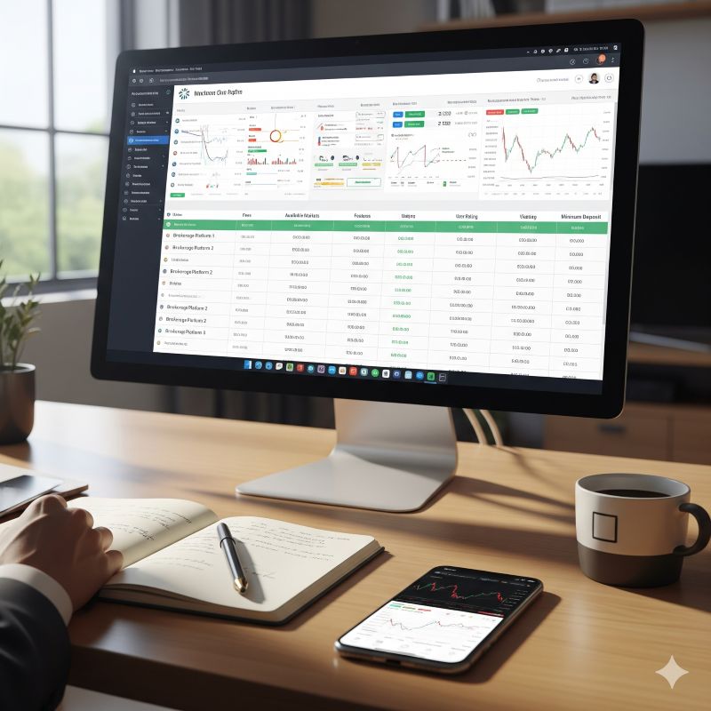 Màn hình máy tính hiển thị bảng so sánh các app đầu tư quốc tế