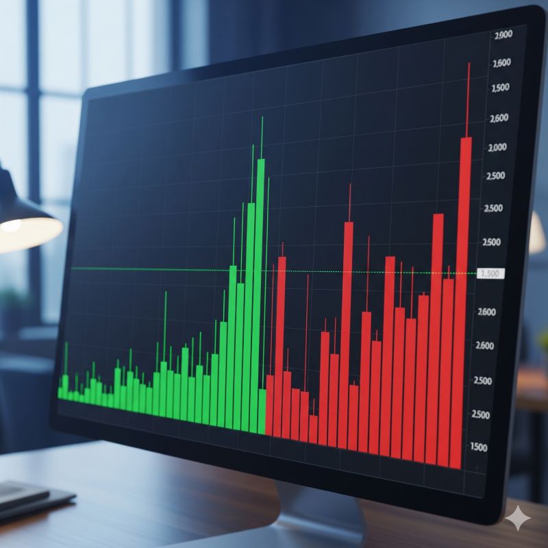 Biểu đồ cung cầu thể hiện giá cổ phiếu tăng giảm rõ rệt