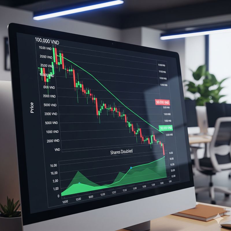 Biểu đồ minh họa giá cổ phiếu thay đổi sau chia tách