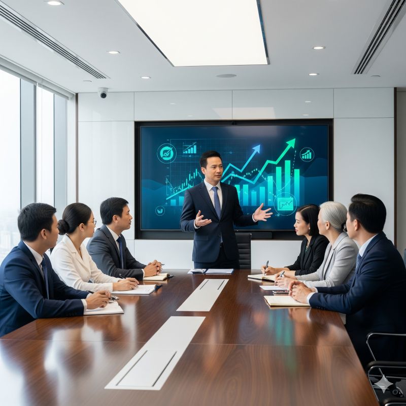 Ban lãnh đạo doanh nghiệp thảo luận kế hoạch phát hành thêm cổ phiếu