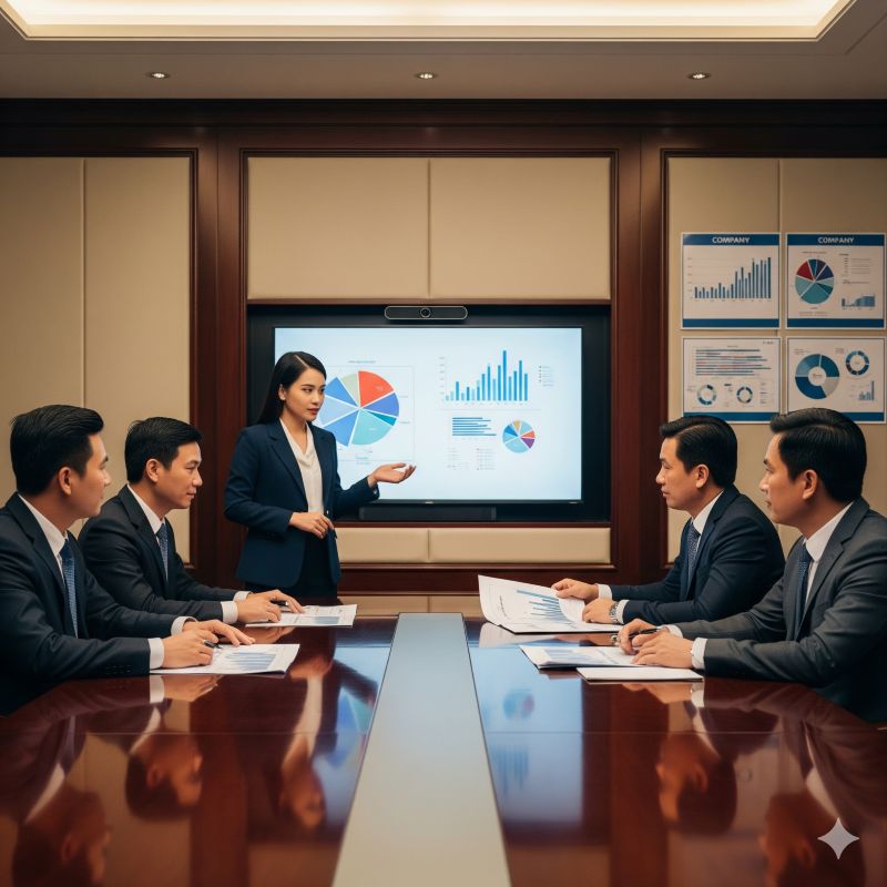 Nhà quản lý nhân sự trình bày phương án phát hành cổ phiếu ESOP trước ban lãnh đạo