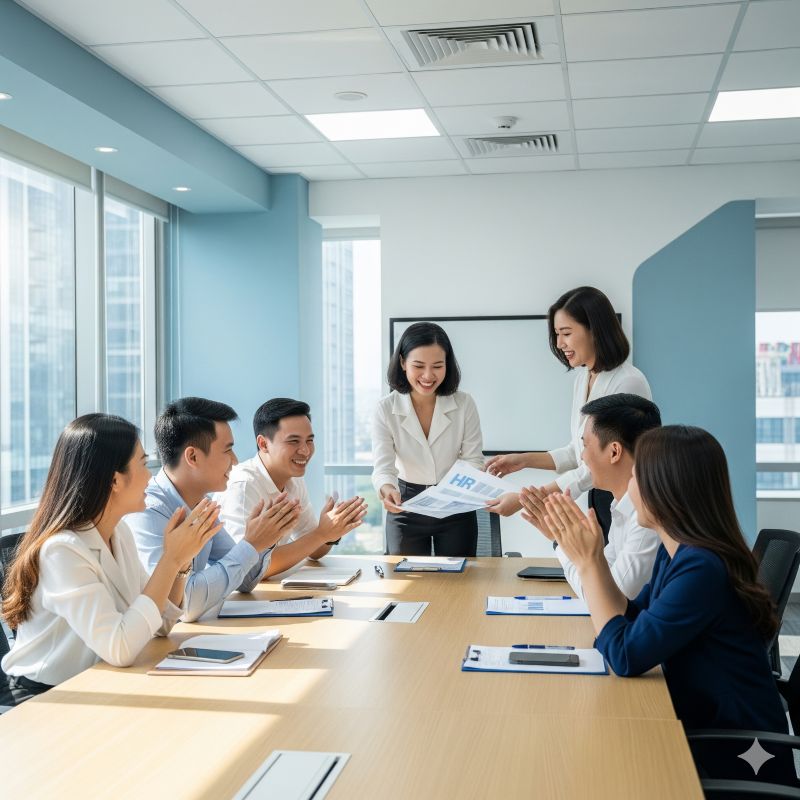Nhân viên công ty nhận thông báo phân bổ cổ phiếu ESOP trong cuộc họp nội bộ