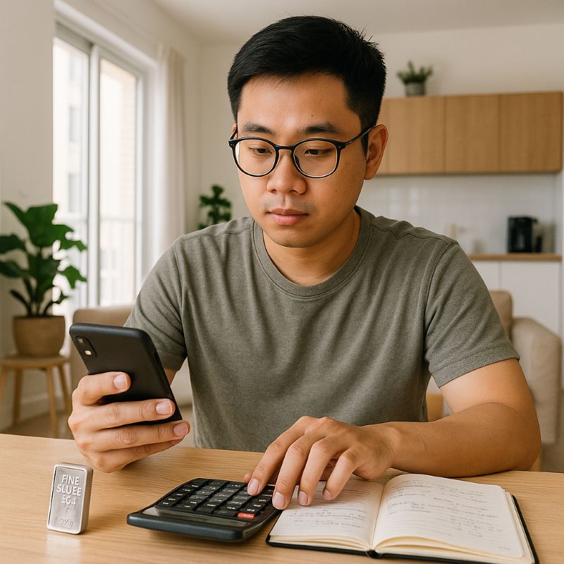 Người mua so sánh giá bạc nguyên chất và ghi chú đầu tư tại nhà
