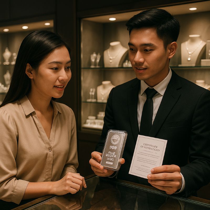 Khách hàng được tư vấn chọn mua bạc 999 tại cửa hàng uy tín