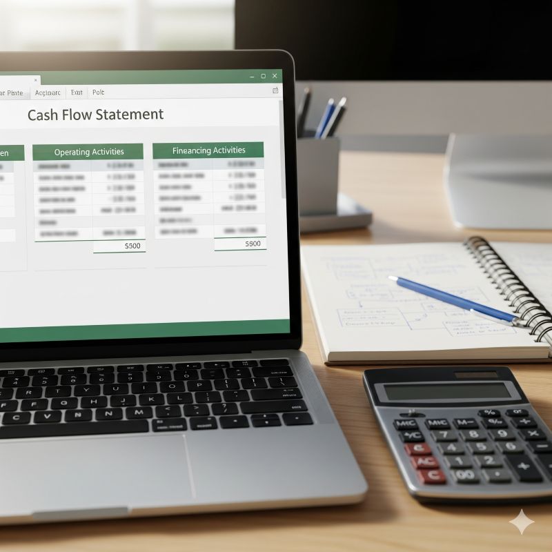 Mô phỏng báo cáo lưu chuyển tiền tệ gián tiếp trên Excel cùng sổ tay ghi chú