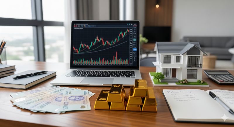 Bàn làm việc với các lựa chọn đầu tư đa dạng và thực tế