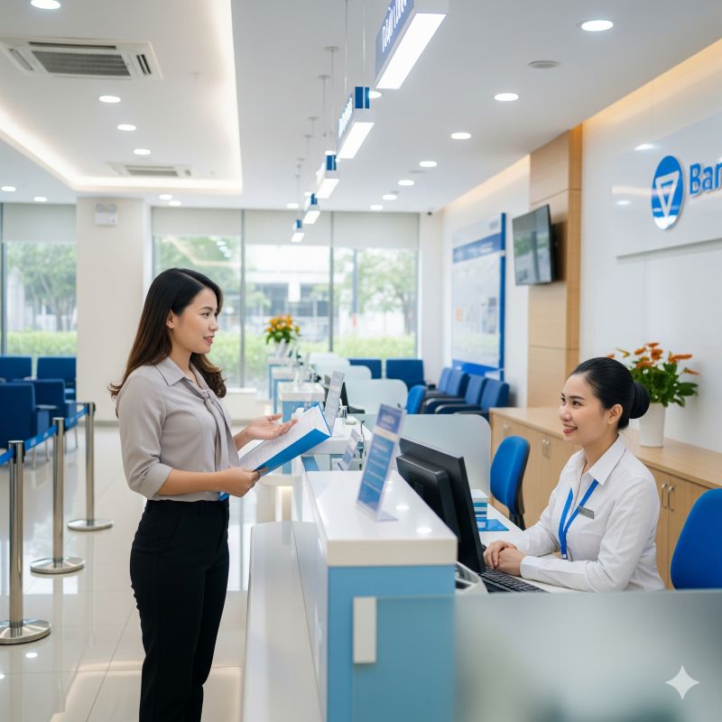 Khách hàng nộp hồ sơ vay tại quầy giao dịch ngân hàng trong tâm trạng lo lắng