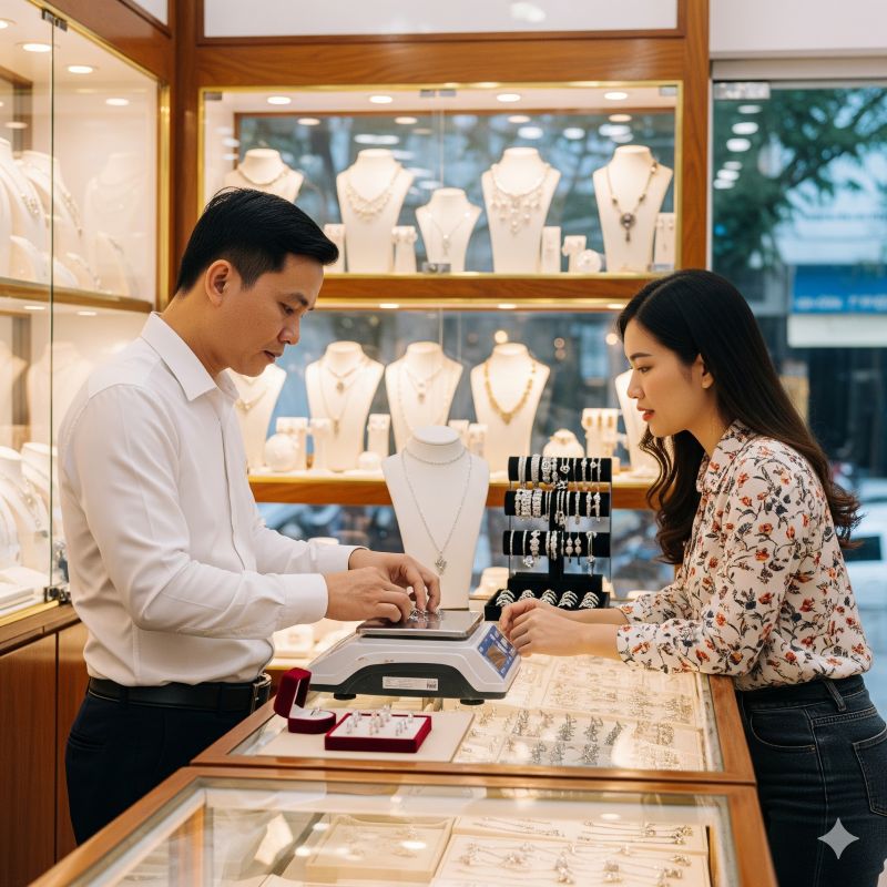 Tiệm vàng bạc kiểm tra và thu mua trang sức bạc 925 từ khách hàng