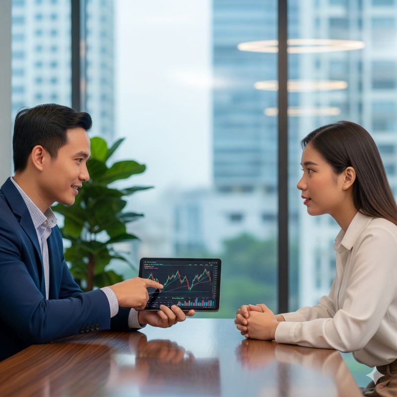 Tư vấn đầu tư chứng khoán quốc tế trong văn phòng hiện đại