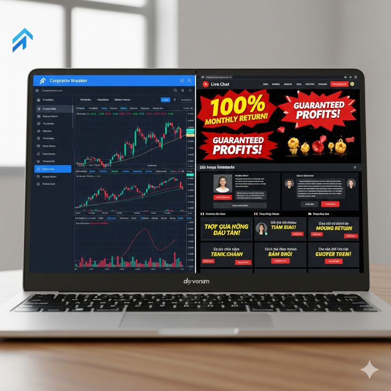 So sánh sàn chứng khoán hợp pháp và nền tảng giao dịch lừa đảo