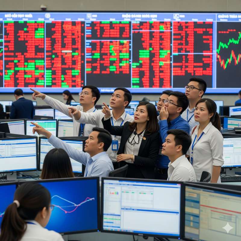 Nhà đầu tư theo dõi bảng điện tử chỉ số HNX Index tại sàn Hà Nội