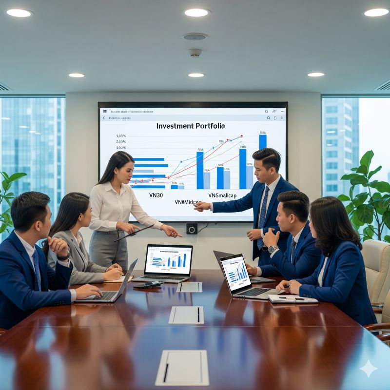 Chuyên viên tư vấn thảo luận chiến lược đầu tư với chỉ số VNSmallcap