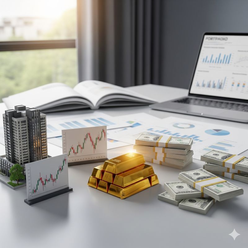 Mô phỏng danh mục đầu tư đa dạng gồm cổ phiếu, vàng, tiền và bất động sản