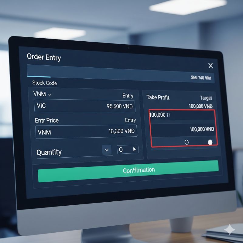 Giao diện thiết lập lệnh chốt lời tự động trên phần mềm giao dịch chứng khoán