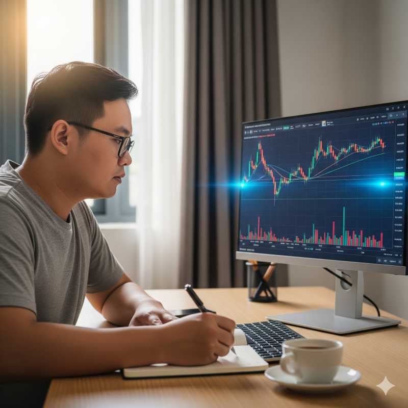 Trader phân tích biểu đồ giá với dấu hiệu quét thanh khoản